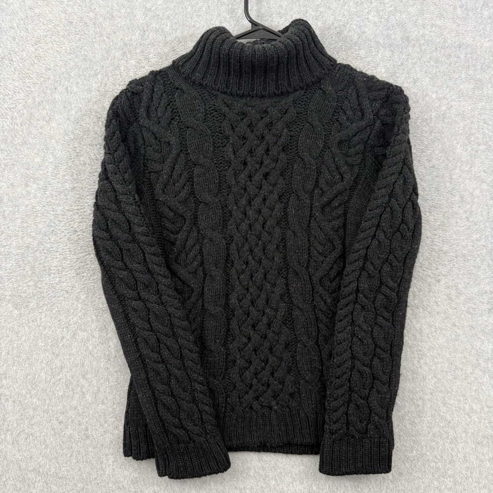 Highland Store Sweater Women's XS Black Wool Cable Knit Fisherman Turtleneck